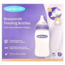 Пляшки для годування середній потік, Lansinoh Breastmilk Feeding Bottles with NaturalWave® Nipple, 3 шт по 240 мл