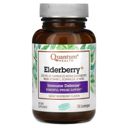 Бузина для иммунитета, Quantum Health Elderberry Immune Defense, с витамином C и эхинацеей, леденцы, вкус малина, 36 шт