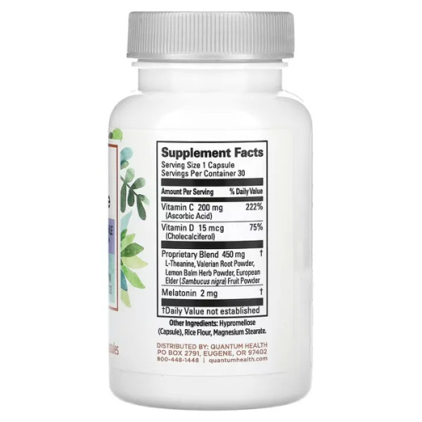 Мелатонін, підтримка сну та імунітету, Melatonin, Sleep + Immune, Quantum Health, 30 капсул