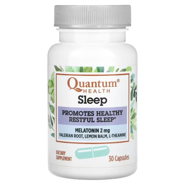 Здоровий сон, мелатонін 2 мг, Sleep, Quantum Health, з валеріаною, мелісою та L-теаніном, 30 капсул