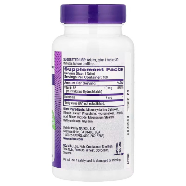 Мелатонін, Melatonin, Natrol, 3 мг, 100 таблеток сповільненого вивільнення