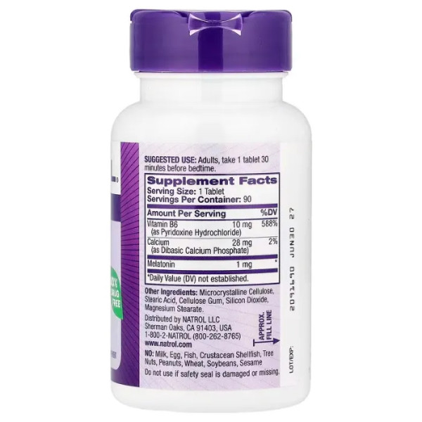 Мелатонін, Melatonin, Natrol, 1 мг, 90 таблеток