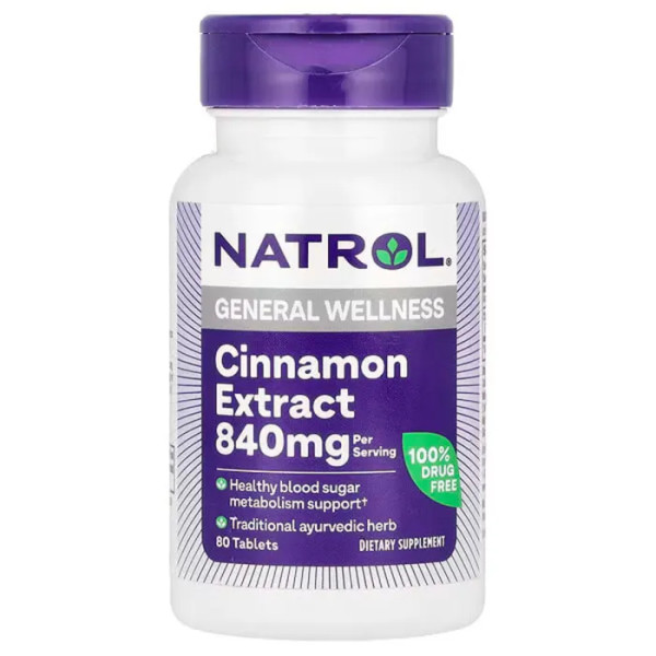 Кориця, Cinnamon Extract, Natrol, екстракт, 840 мг, 80 таблеток (420 мг у таблетці)