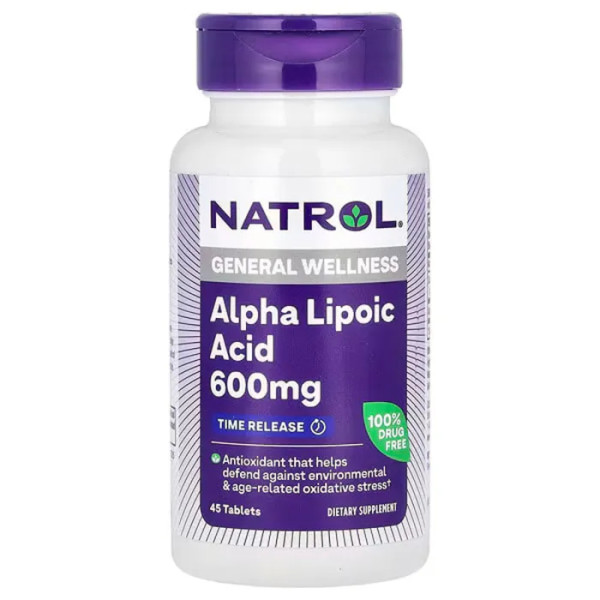 Альфа-ліпоєва кислота, уповільнене вивільнення, Alpha Lipoic Acid, Natrol, 600 мг, 45 таблеток