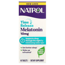 Мелатонін, Natrol Melatonin, повільне вивільнення, 10 мг, 60 таблеток