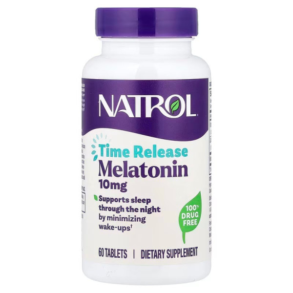 Мелатонін, Melatonin, Natrol, повільне вивільнення, 10 мг, 60 таблеток