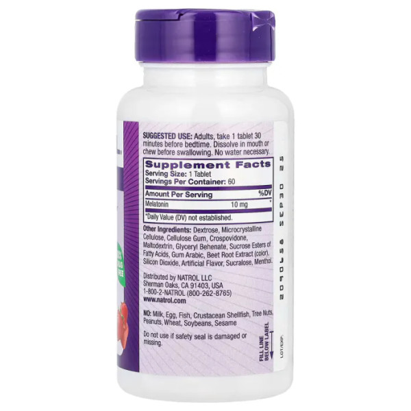 Мелатонін швидкого вивільнення, Melatonin, Natrol, смак полуниці, 10 мг, 60 таблеток