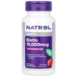 Биотин 10000 мкг, Natrol Biotin, со вкусом клубники, 60 таблеток