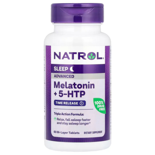 Мелатонін + 5 НТР, Melatonin + 5-HTP, Natrol, покращений сон, 60 таблеток