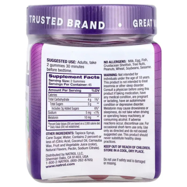 Мелатонін, Melatonin Gummies, Natrol, смак полуниці, 10 мг, 90 жувальних цукерок (5 мг у кожній жувальній цукерці)