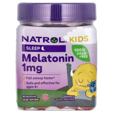 Мелатонін 1 мг, жувальні, смак малини, для дітей від 4 років, Natrol Kids Melatonin Gummies, 90 жувальних цукерок