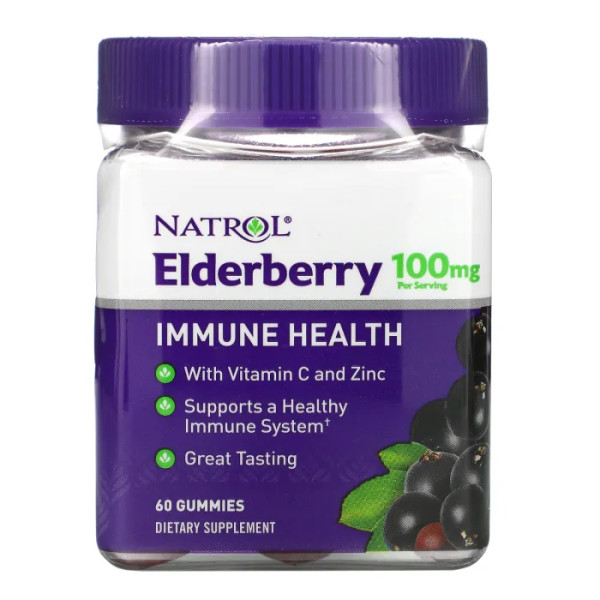 Бузина для підтримки імунітету, Elderberry Immune Health, Natrol, 100 мг, 60 жувальних таблеток (50 мг у кожній жувальній таблетці)