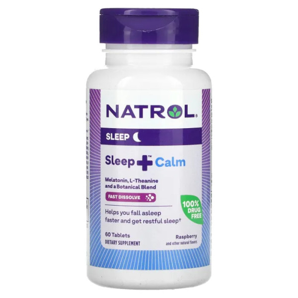 Підтримка сну, Sleep+Calm, Natrol, смак малини, 60 таблеток
