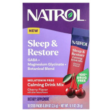 Сон та відновлення, Sleep & Restore Natrol, заспокійлива суміш для напою, без мелатоніну, смак вишня, 10 пакетиків по 2,6 г