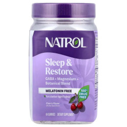 Сон и восстановление, жевательные вкус вишня, Sleep & Restore Natrol, с магнием и ГАМК, без мелатонина, 60 жевательных конфет