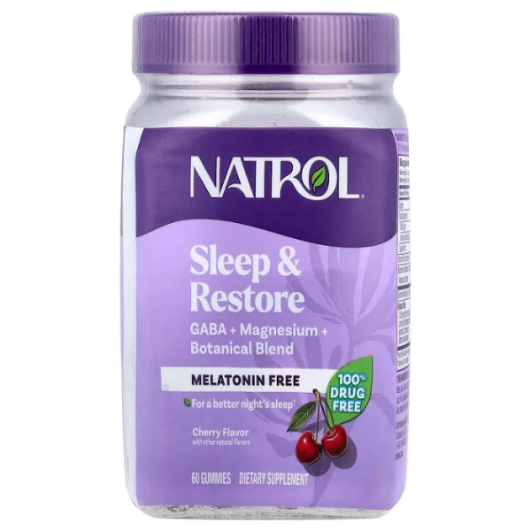 Поліпшення сну та відновлення, з магнієм та ГАМК, Sleep & Restore, Natrol, без мелатоніну, зі смаком вишні, 60 жувальних цукерок