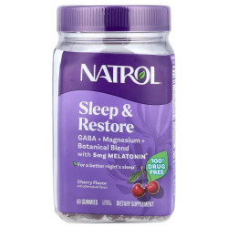Сон и восстановление, Sleep & Restore Natrol, жевательные 5 мг мелатонина, вкус вишня, 60 шт