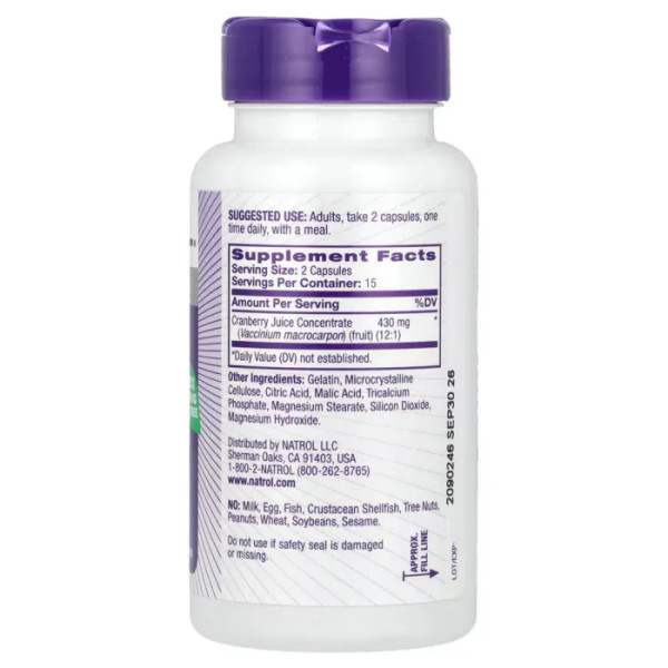 Журавлина екстракт, Cranberry, Natrol, 430 мг, 30 капсул (215 мг у капсулі)