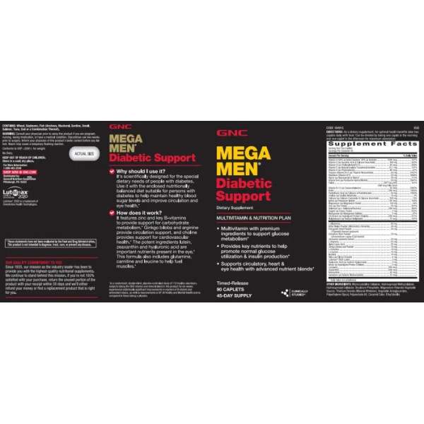 Мультивітамінний комплекс для чоловіків, Mega Men Diabetic Support, GNC, при діабеті, 90 капсул