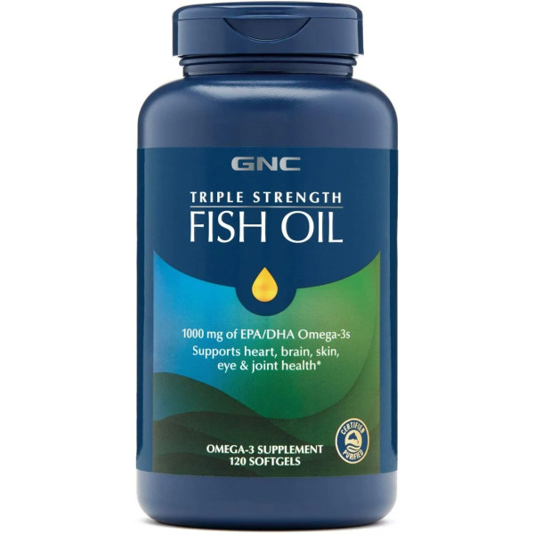 Риб'ячий жир, Triple Strength Fish Oil, GNC, 1000 мг ДГК \/ ЕПК, 120 гелевих капсул