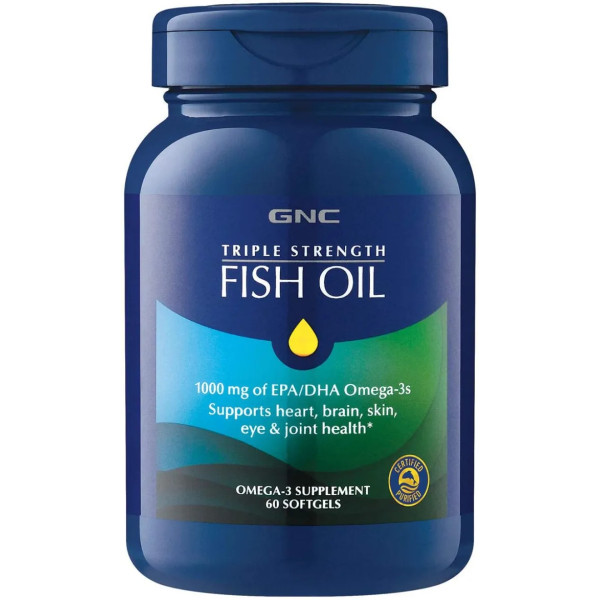 Риб'ячий жир, Triple Strength Fish Oil, GNC, 1000 мг ДГК \/ ЕПК, 60 гелевих капсул