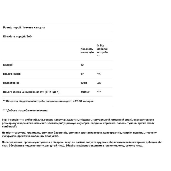 Омега-3 (риб'ячий жир), Fish Oil, GNC, 300 мг, смак лимона, 360 гелевих капсул