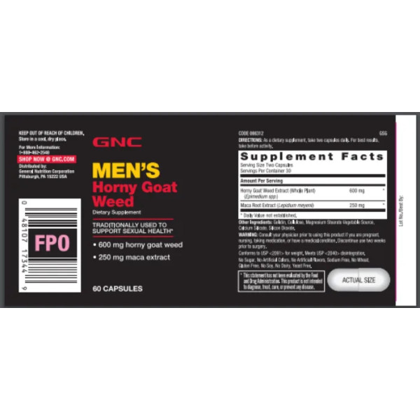 Горянка, сексуальне здоров'я, Horny Goat Weed, GNC, для чоловіків, 60 капсул