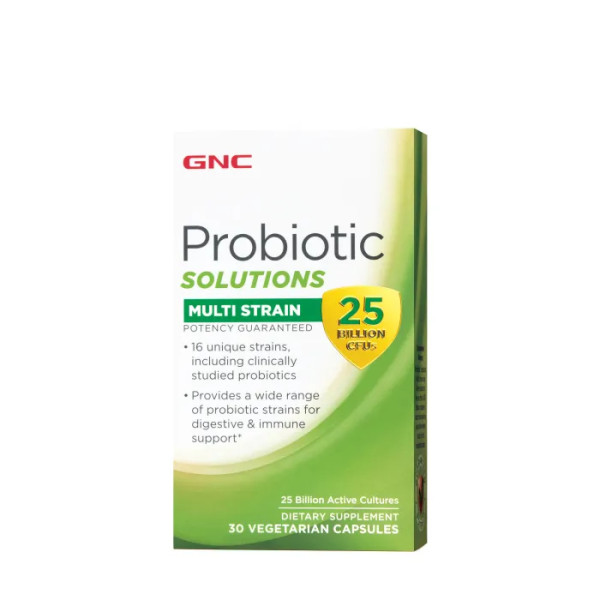 Пробіотик + пребіотики, мульти штами, Probiotic Solutions Multi-Strain, GNC, 25 млрд. КУО, 30 вегетаріанських капсул