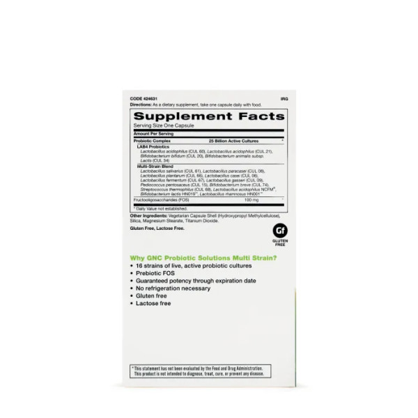 Пробіотик + пребіотики, мульти штами, Probiotic Solutions Multi-Strain, GNC, 25 млрд. КУО, 30 вегетаріанських капсул