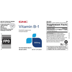 Вітамін B1 300 мг, GNC Vitamin B 1, 100 вегетаріанських таблеток