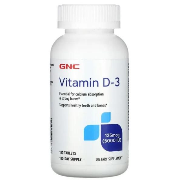 Вітамін D-3, Vitamin D-3, GNC, 125 мкг (5000 МО), 180 таблеток
