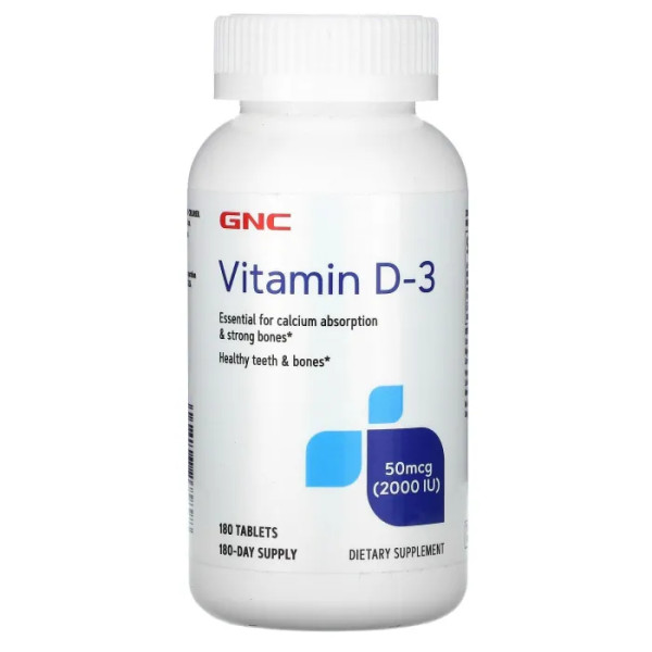 Вітамін Д-3, Vitamin D-3, GNC, 50 мкг (2000 МО), 180 таблеток