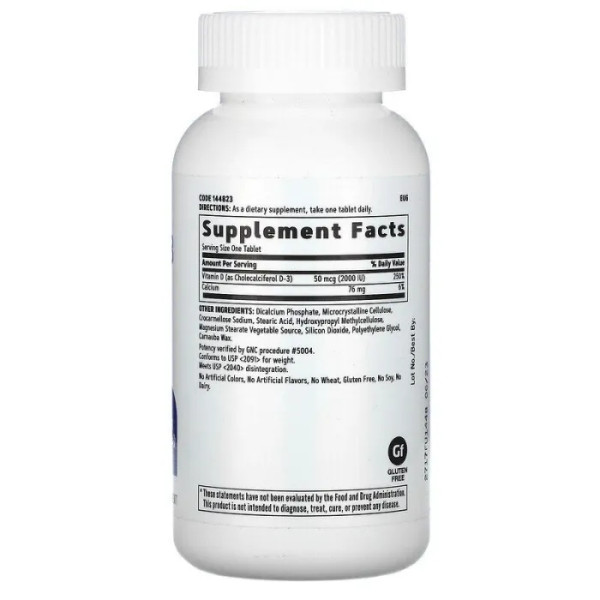 Вітамін Д-3, Vitamin D-3, GNC, 50 мкг (2000 МО), 180 таблеток