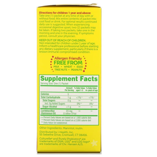 Пробіотики для дітей (Kid's Probiotics), Culturelle, 1+ рік, без ароматизаторів, 23 мг, 30 порційних пакетиків