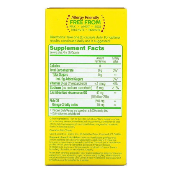 Пробіотик плюс Омега-3, Complete Probiotic with Omega 3s 3-in-1, Culturelle, 30 капсул для прийому щодня