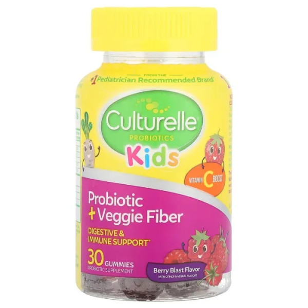 Пробіотики з рослинною клітковиною для дітей, Kids Probiotic Gummies, Culturelle, зі смаком ягід, 30 жувальних цукерок