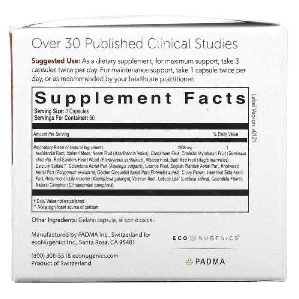 Підтримка серцево-судинної та імунної системи, Padma Basic, Econugenics, 180 кап.