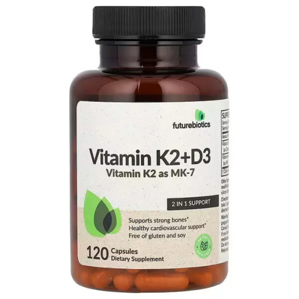 Вітамін K2 + D3, Vitamin K2 + D3, FutureBiotics, K2 - MK-7, 120 капсул