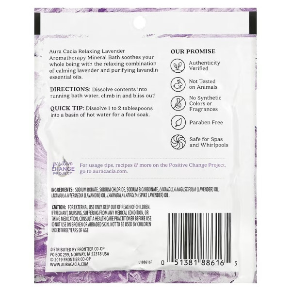 Розслаблююча піна для ванни, лаванда, Mineral Bath, Aura Cacia, ароматерапевтична, 70,9 г