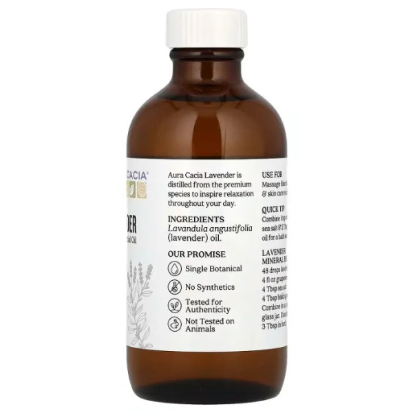 Лавандова олія, Lavender Oil, Aura Cacia, чиста, ефірна, 118 мл