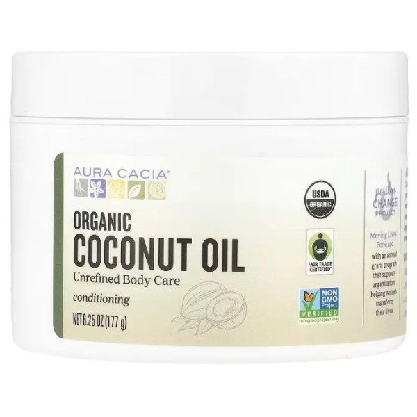 Кокосова олія, Organic Coconut Oil, Aura Cacia, органічна, 177 г