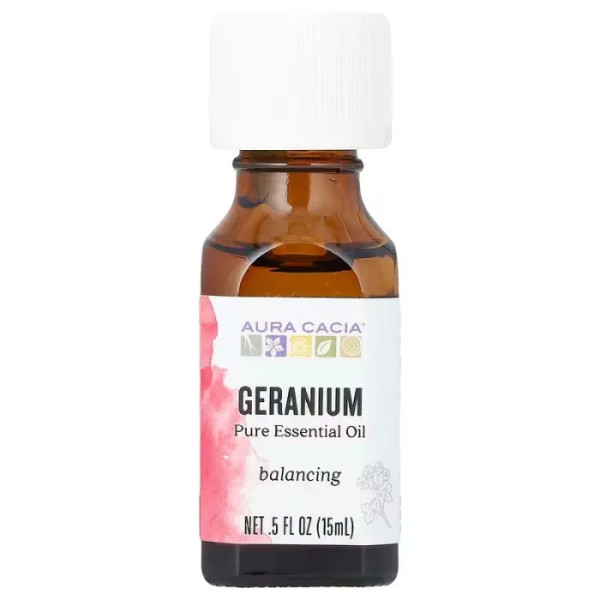 Олія герані, Geranium Oil, Aura Cacia, Pure Essential Oil, 100% чиста, ефірна, 15 мл