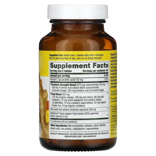 Куркумін, Turmeric Strength, MegaFood, для всього організму, 60 таблеток