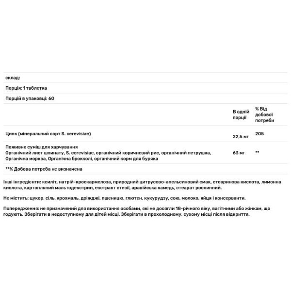 Цинк, Zinc, MegaFood, 22,5 мг, 60 таблеток