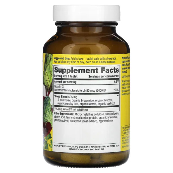 Вітамін D3, Vitamin D3, MegaFood, 2000 МО, 60 таблеток