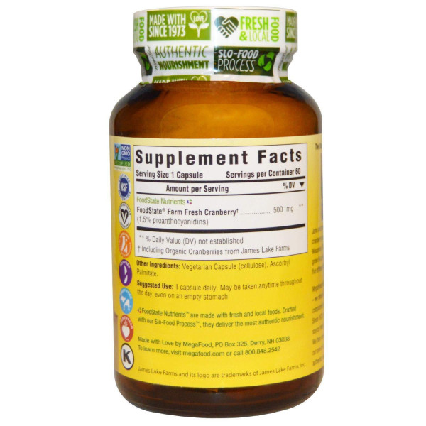Журавлина, Pure Cranberry, MegaFood, 60 капсул