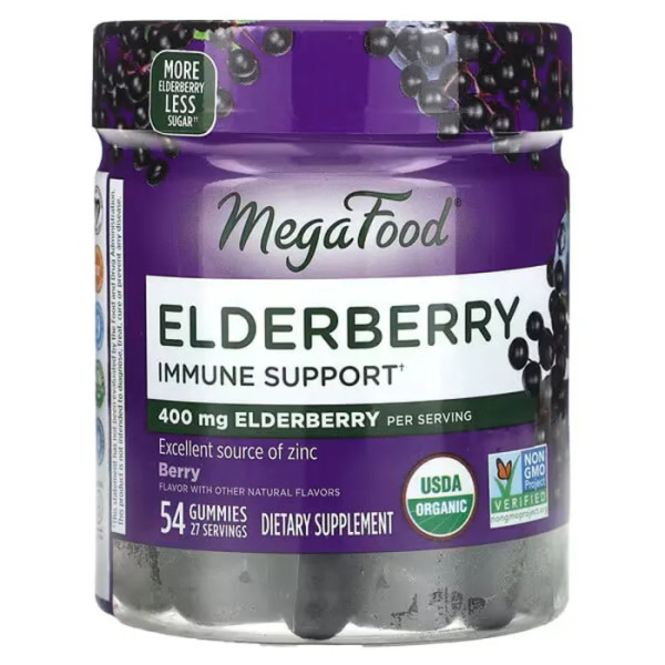 Підтримка імунітету з бузиною, Elderberry Immune Support, MegaFood, 54 жувальних цукерки