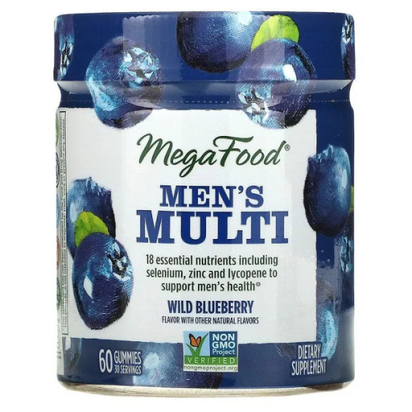 Мультивітаміни для чоловіків, Men's Multi, MegaFood, чорниця, 60 жувальних цукерок