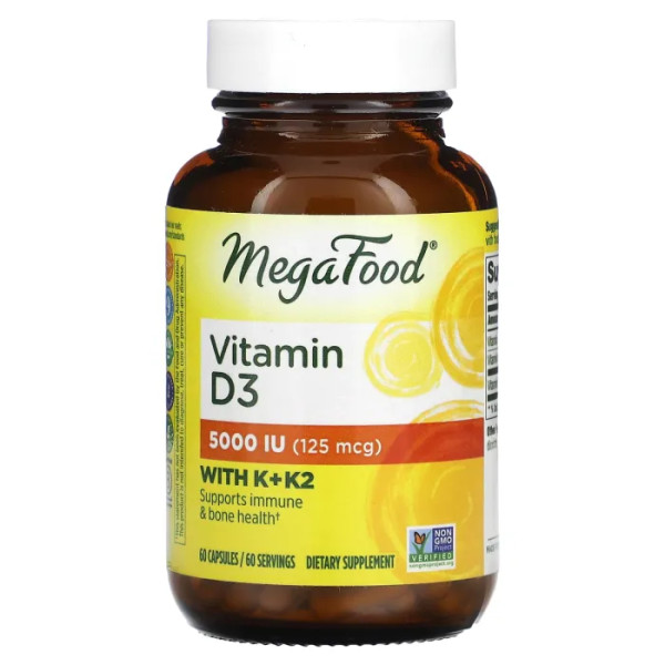 Вітамінv D3, Vitamin D3, MegaFood, 125 мкг (5000 МО), 60 капсул
