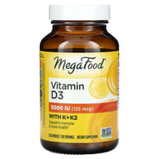 Вітамін D3 5000 МО з K та K2, Vitamin D3 with K & K2 MegaFood, 120 капсул, 125 мкг